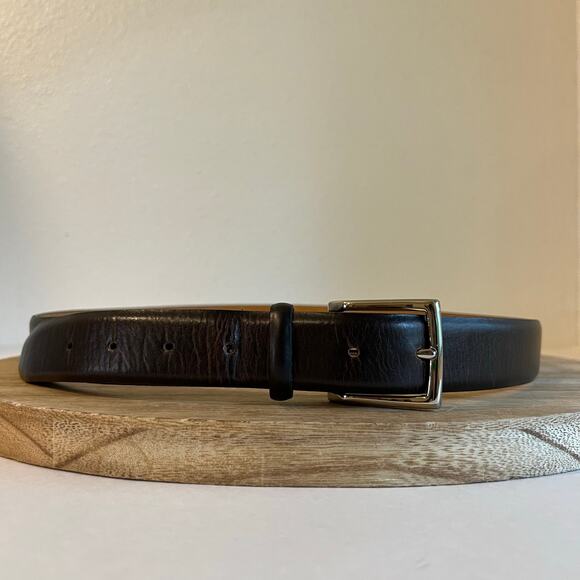 Brown Italian Genuine Leather Silver Buckle Made in the USA Size Large - Picture 1 of 8
